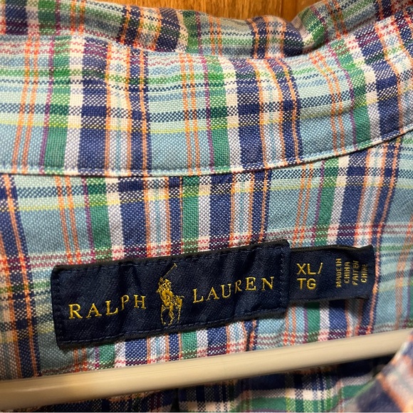 Men’s Ralph Lauren Plaid Button Down Flesh Pony Oxford Cloth XL Multicolor - Picture 3 of 4